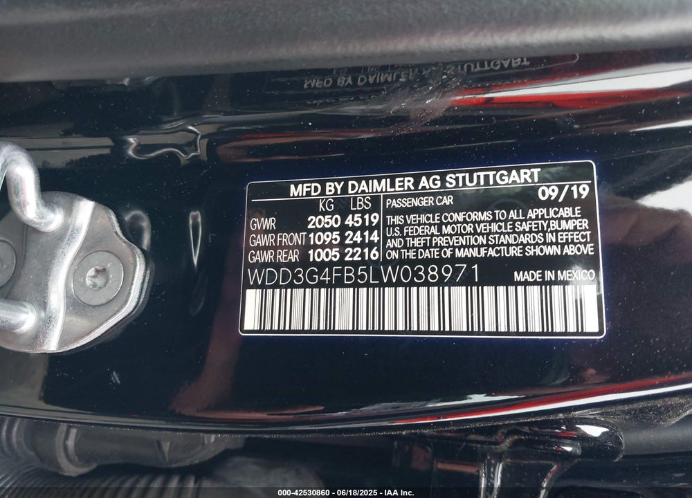 2020 MERCEDES-BENZ A-CLASS VIN: WDD3G4FB5LW038971