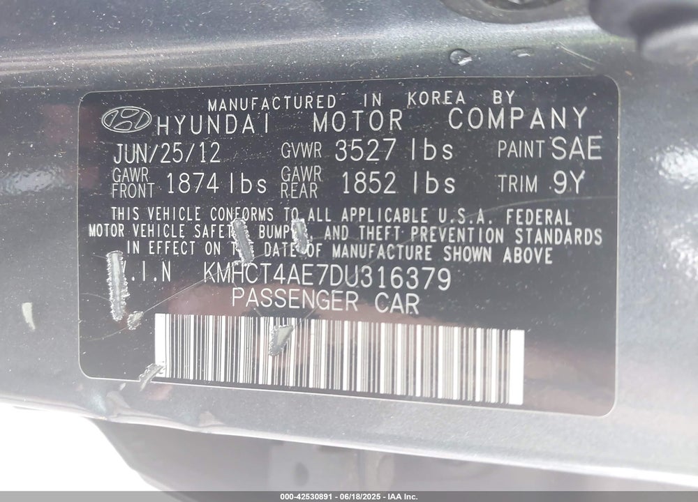 2013 HYUNDAI ACCENT VIN: KMHCT4AE7DU316379