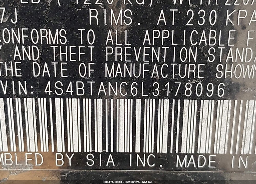 2020 SUBARU OUTBACK VIN: 4S4BTANC6L3178096