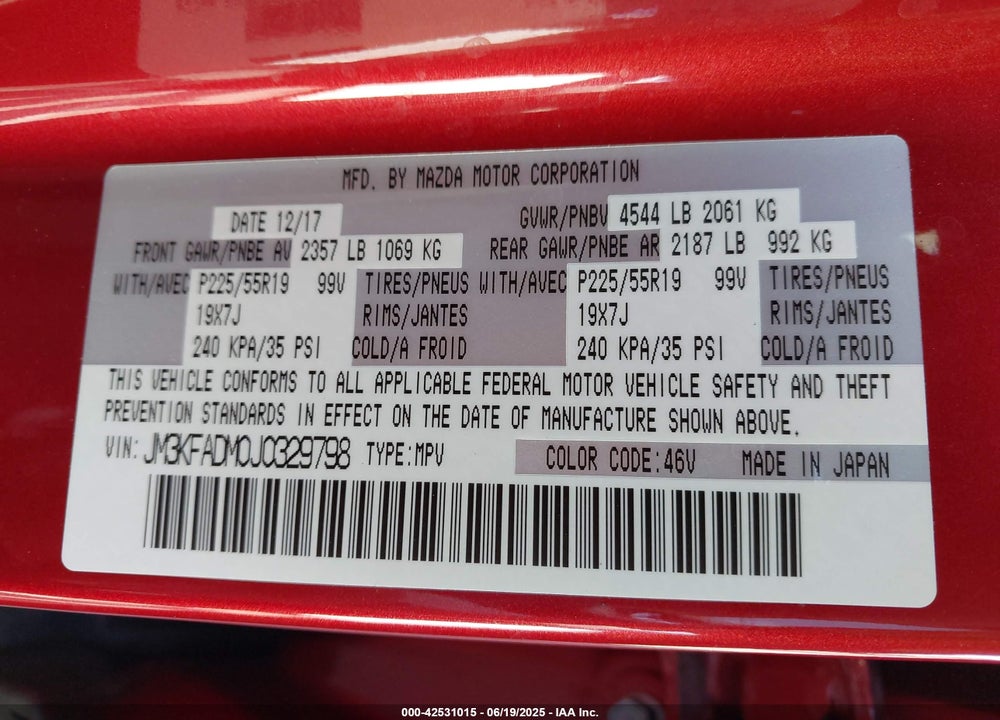 2018 MAZDA CX-5 VIN: JM3KFADM0J0329798