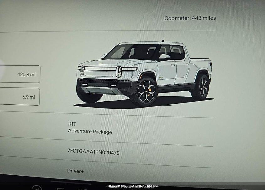 2023 RIVIAN R1T ADVENTURE VIN: 7FCTGAAA1PN020478