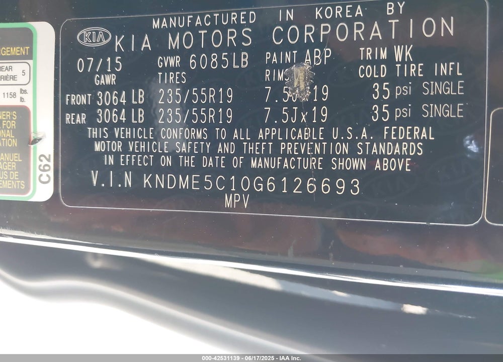 2016 KIA SEDONA SX LUXURY VIN: KNDME5C10G6126693