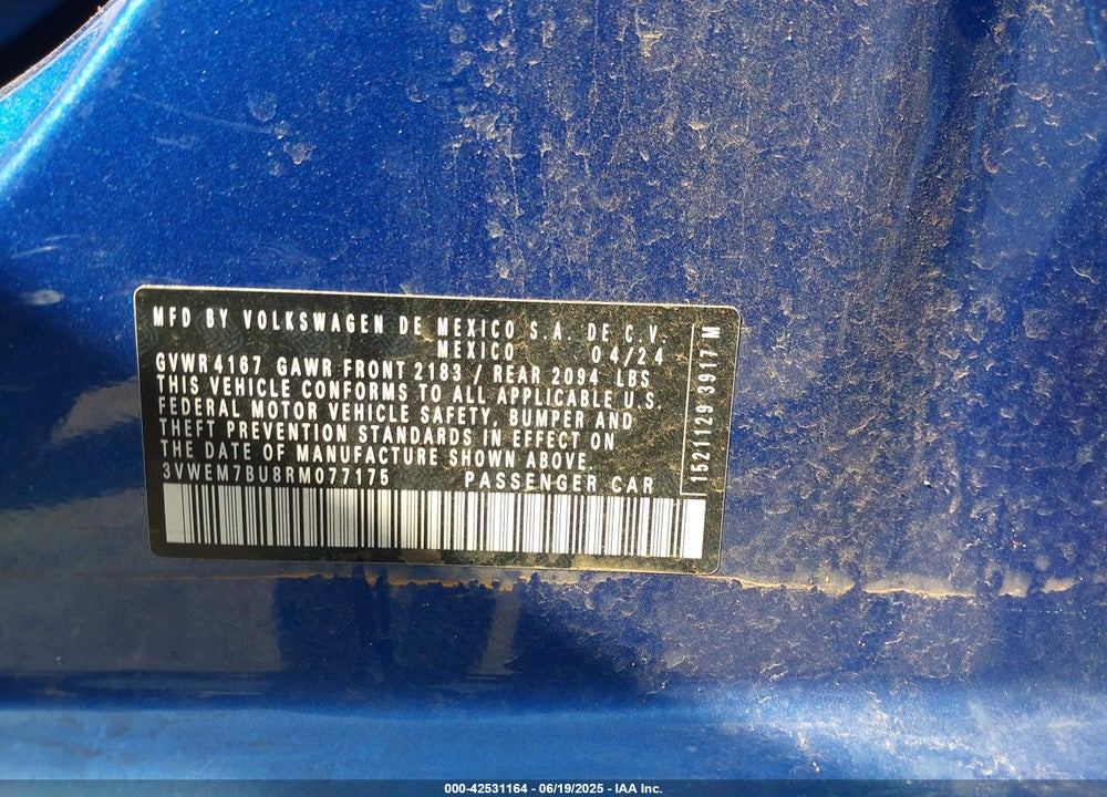 2024 VOLKSWAGEN JETTA VIN: 3VWEM7BU8RM077175