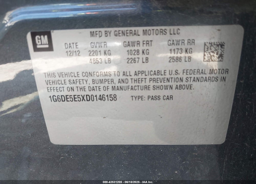 2013 CADILLAC CTS LUXURY VIN: 1G6DE5E5XD0146158