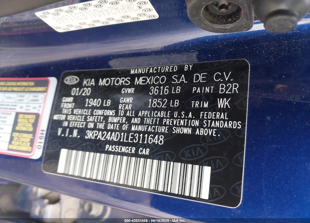 2020 KIA RIO VIN: 3KPA24AD1LE311648