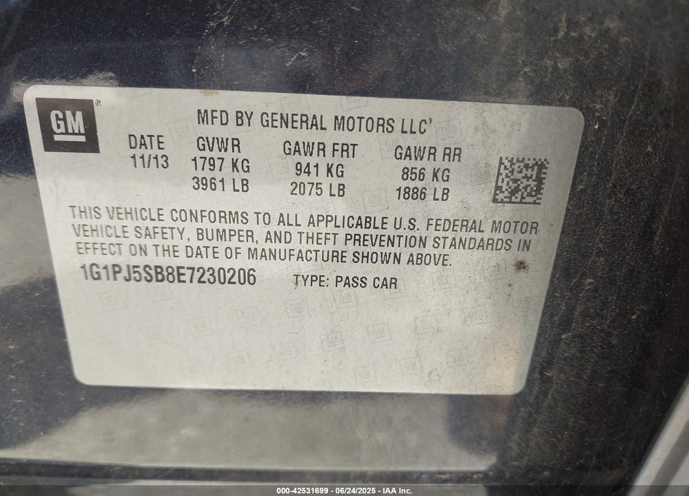 2014 CHEVROLET CRUZE VIN: 1G1PJ5SB8E7230206