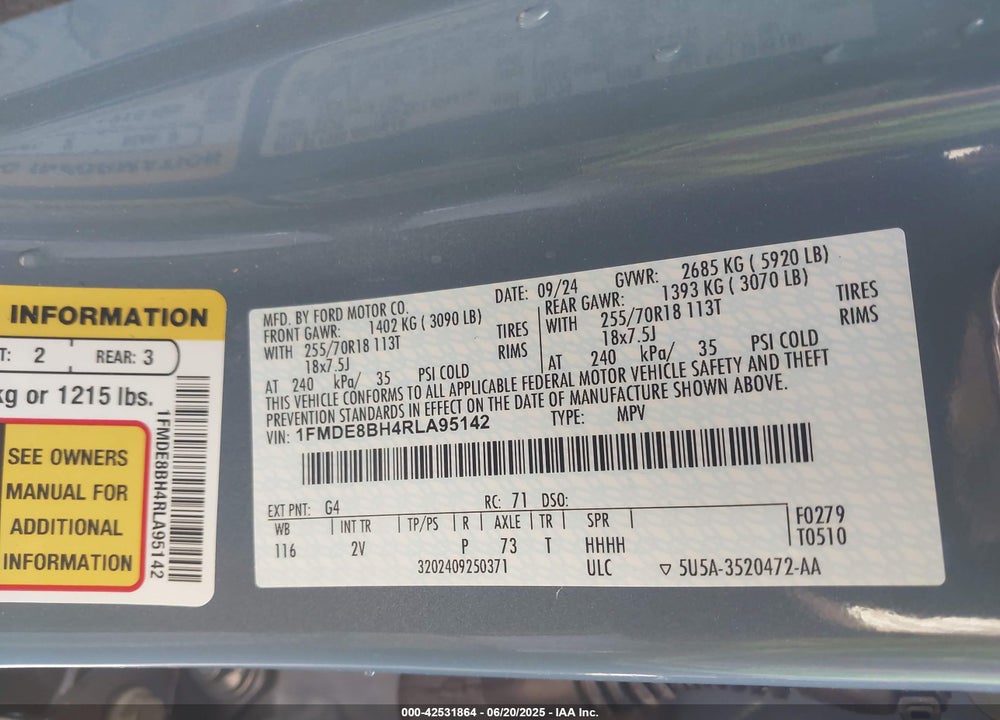 2024 FORD BRONCO VIN: 1FMDE8BH4RLA95142