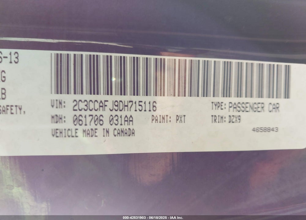 2013 CHRYSLER 300 VIN: 2C3CCAFJ9DH715116