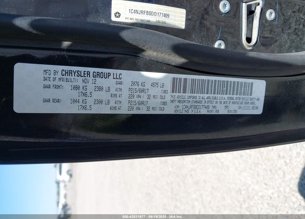 2013 JEEP PATRIOT VIN: 1C4NJRFB8DD177409