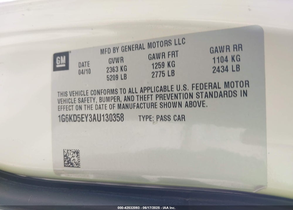 2010 CADILLAC DTS VIN: 1G6KD5EY3AU130358