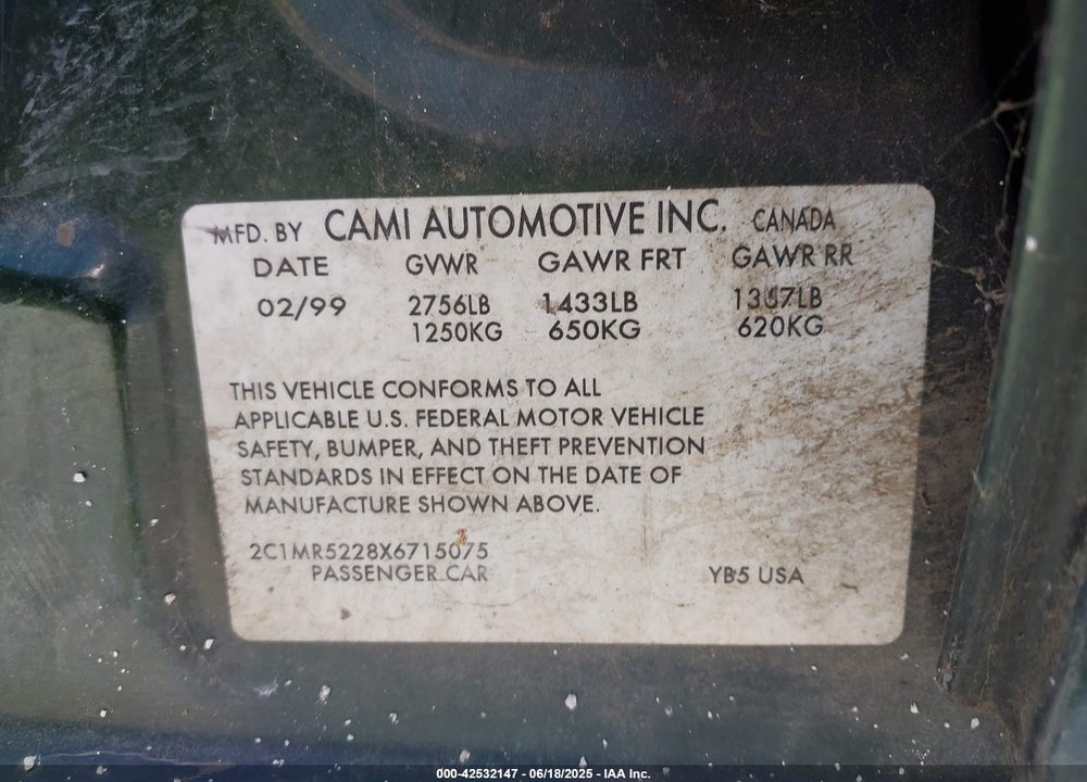 1999 CHEVROLET METRO LSI VIN: 2C1MR5228X6715075