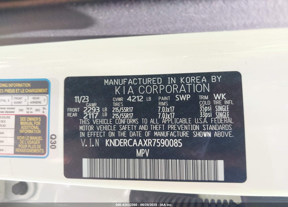 2024 KIA SELTOS VIN: KNDERCAAXR7590085