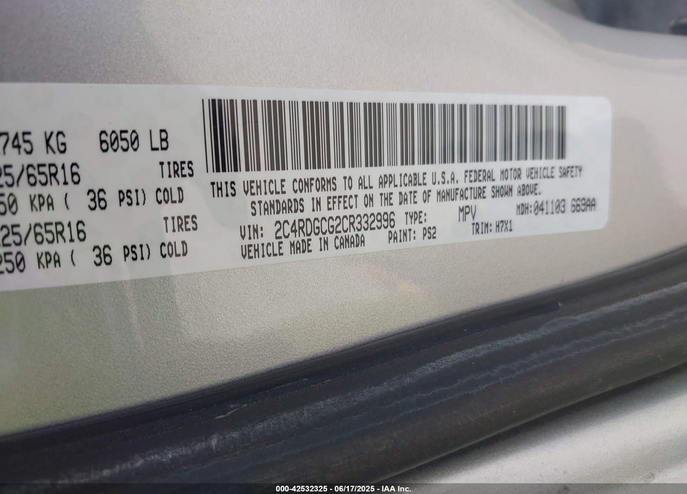 2012 DODGE GRAND CARAVAN SXT VIN: 2C4RDGCG2CR332996
