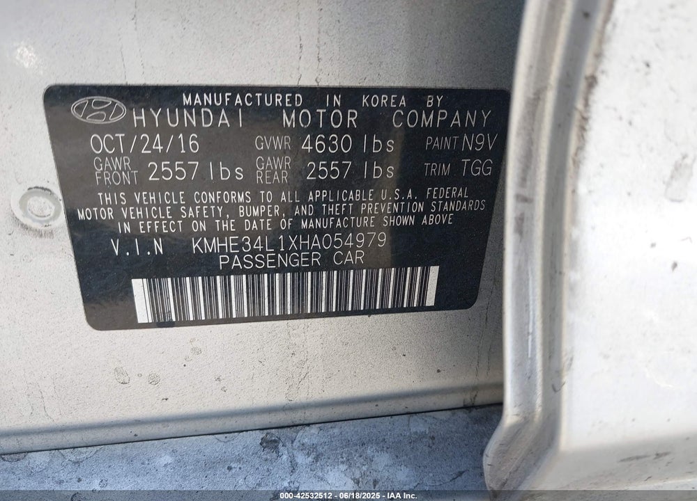 2017 HYUNDAI SONATA VIN: KMHE34L1XHA054979