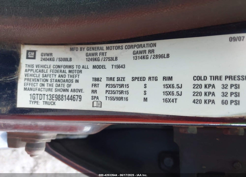 2008 GMC CANYON VIN: 1GTDT13E988144679