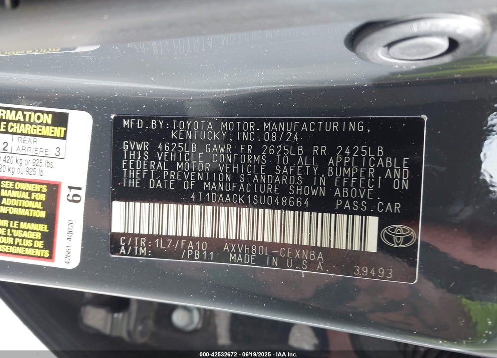 2025 TOYOTA CAMRY VIN: 4T1DAACK1SU048664