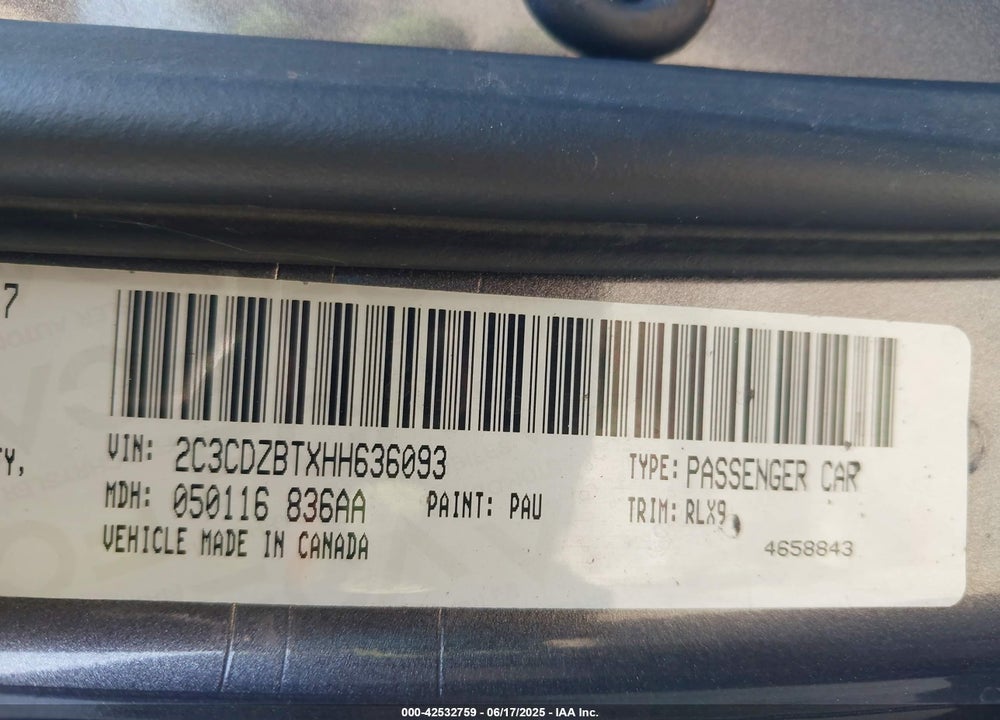 2017 DODGE CHALLENGER VIN: 2C3CDZBTXHH636093