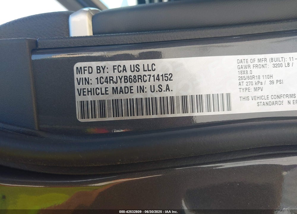 2024 JEEP GRAND CHEROKEE VIN: 1C4RJYB68RC714152