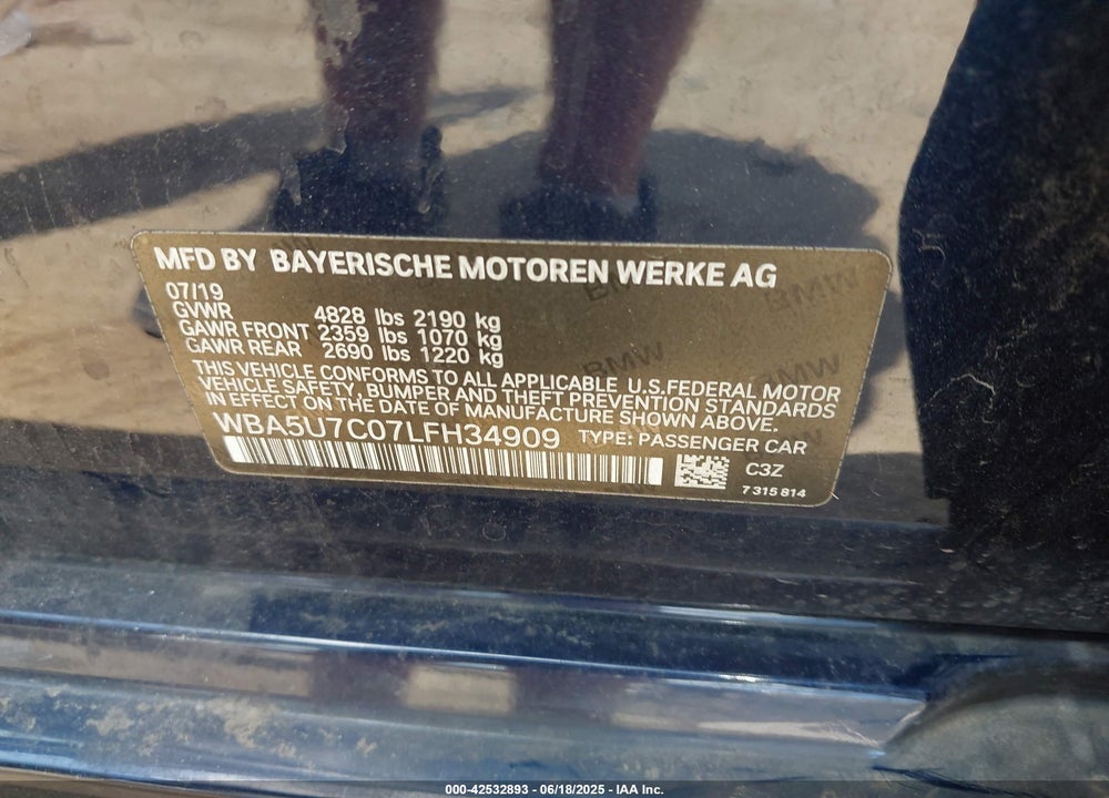 2020 BMW 3 SERIES VIN: WBA5U7C07LFH34909