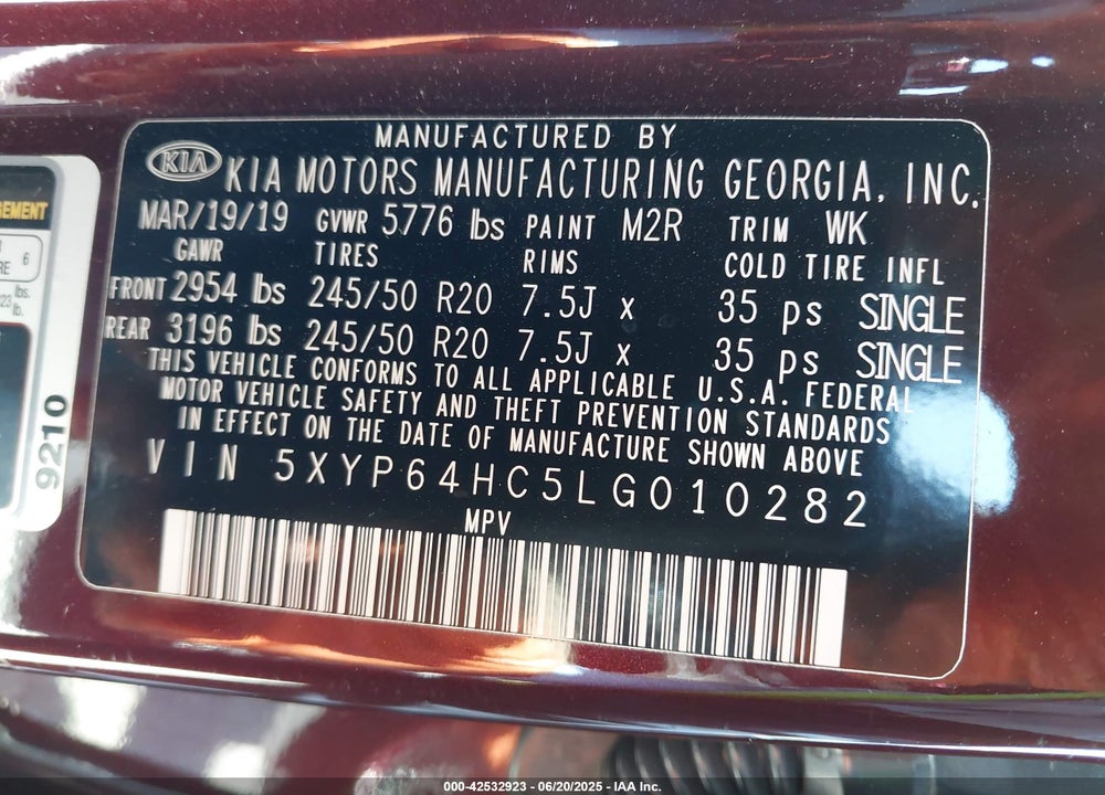 2020 KIA TELLURIDE VIN: 5XYP64HC5LG010282