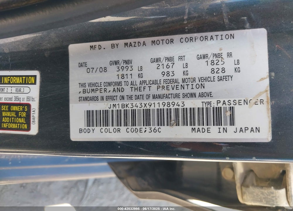 2009 MAZDA 3 S TOURING VIN: JM1BK343X91198943