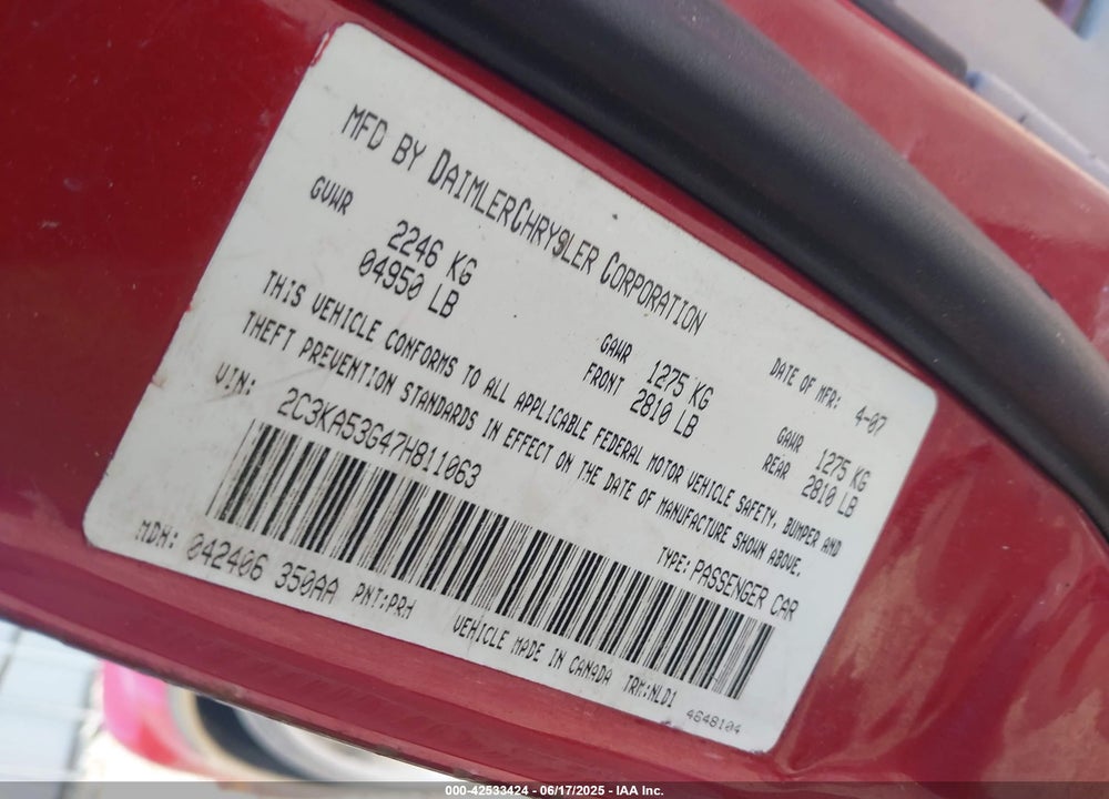 2007 CHRYSLER 300 VIN: 2C3KA53G47H811063