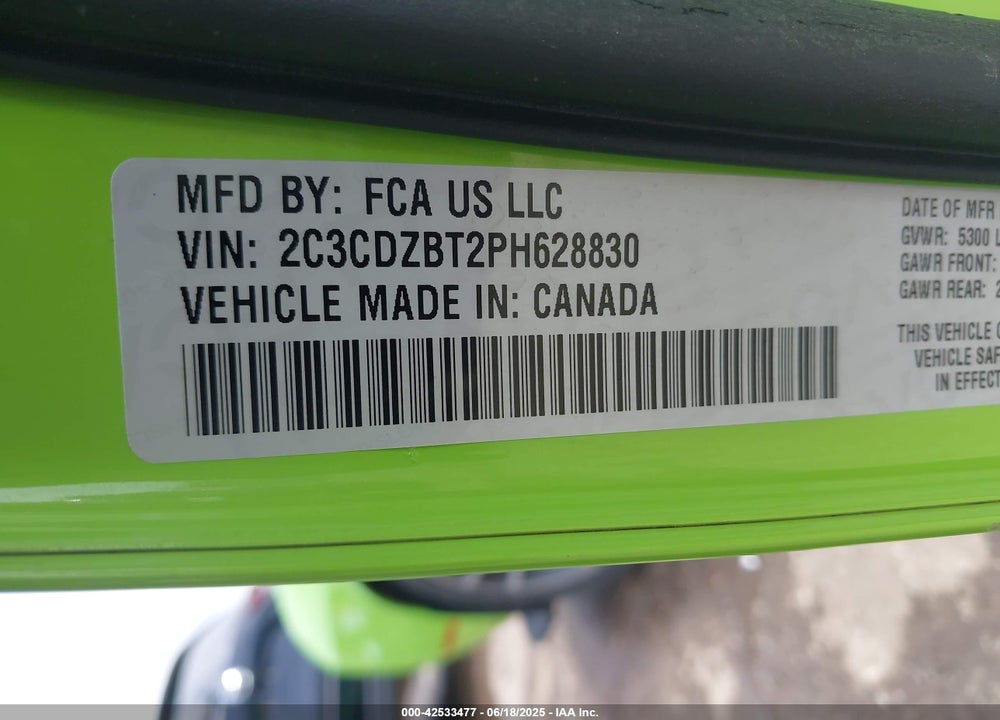 2023 DODGE CHALLENGER R/T VIN: 2C3CDZBT2PH628830