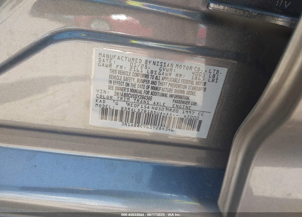 2025 NISSAN SENTRA SV VIN: 3N1AB8CV6SY284346