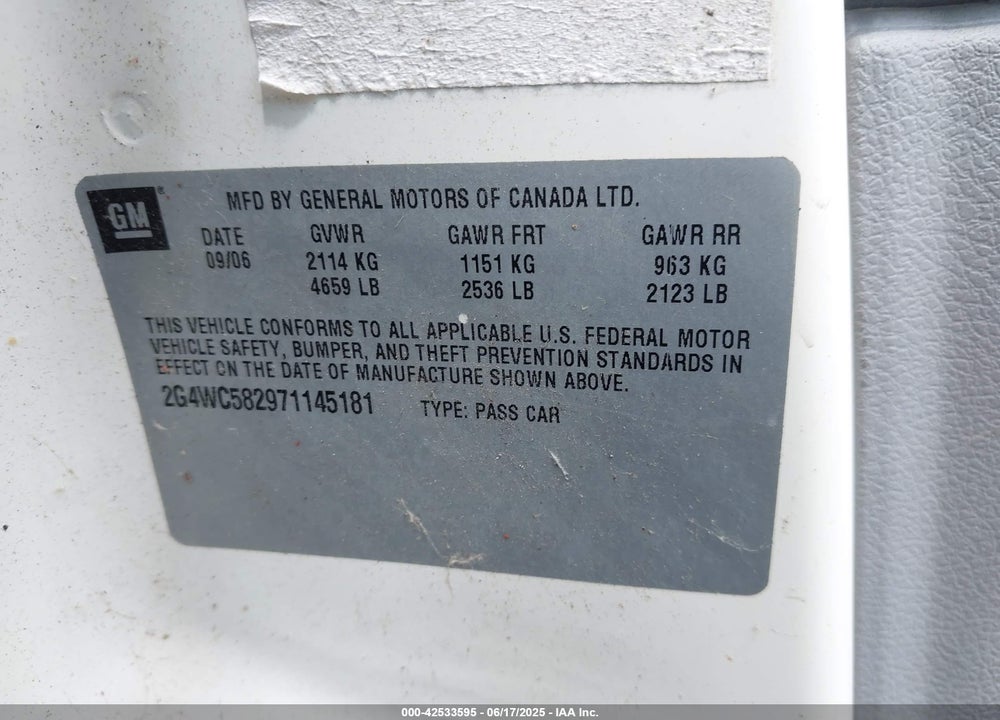 2007 BUICK LACROSSE VIN: 2G4WC582971145181