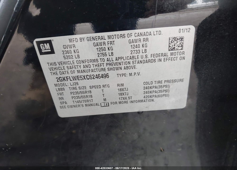 2012 GMC TERRAIN SLT-2 VIN: 2GKFLWE5XC6246496