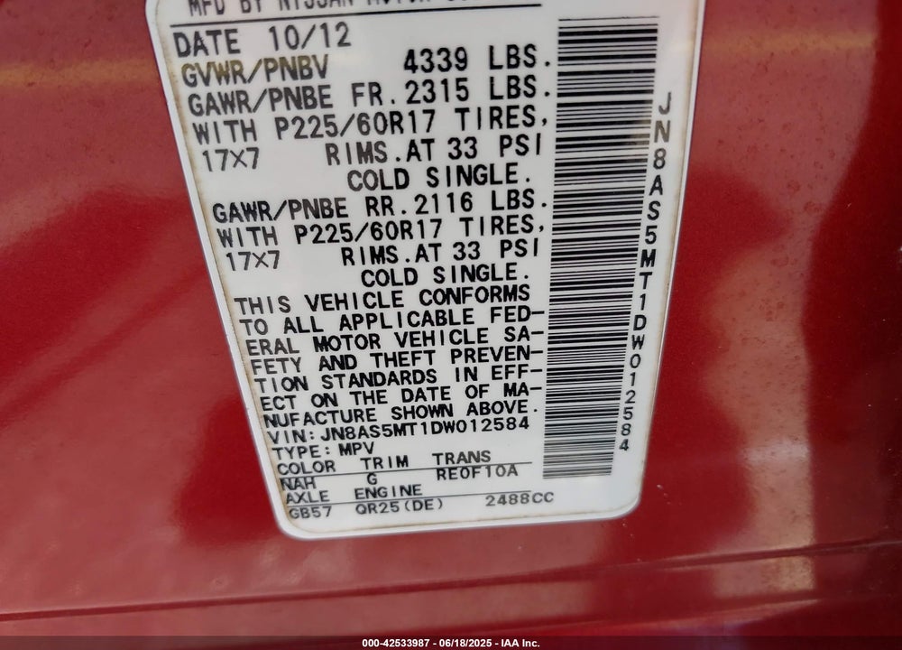 2013 NISSAN ROGUE VIN: JN8AS5MT1DW012584
