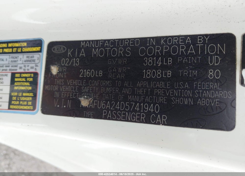2013 KIA FORTE KOUP VIN: KNAFU6A24D5741940