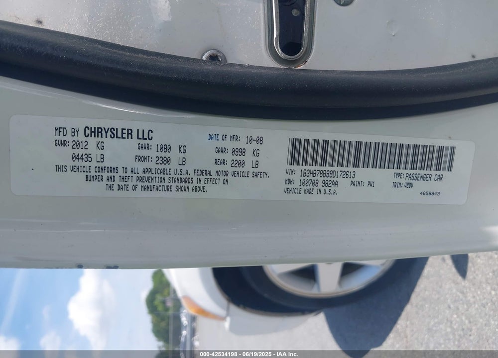 2009 DODGE CALIBER R/T VIN: 1B3HB78B99D172613