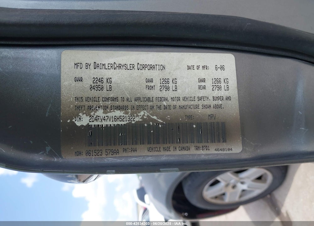 2006 DODGE MAGNUM VIN: 2D4FV47V16H521322