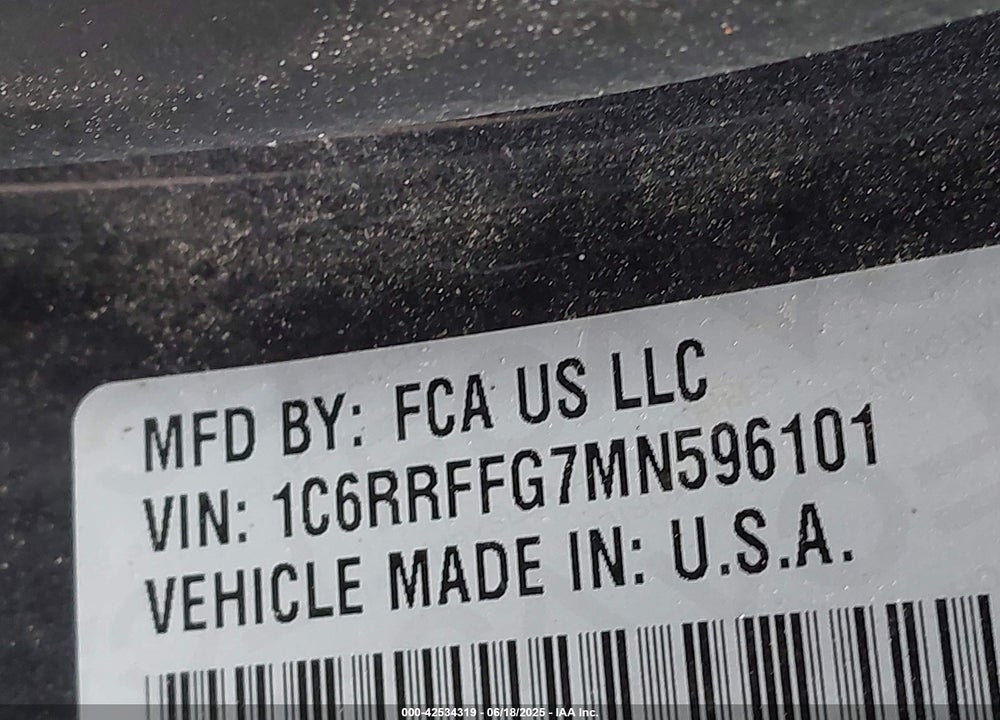 2021 RAM 1500 VIN: 1C6RRFFG7MN596101