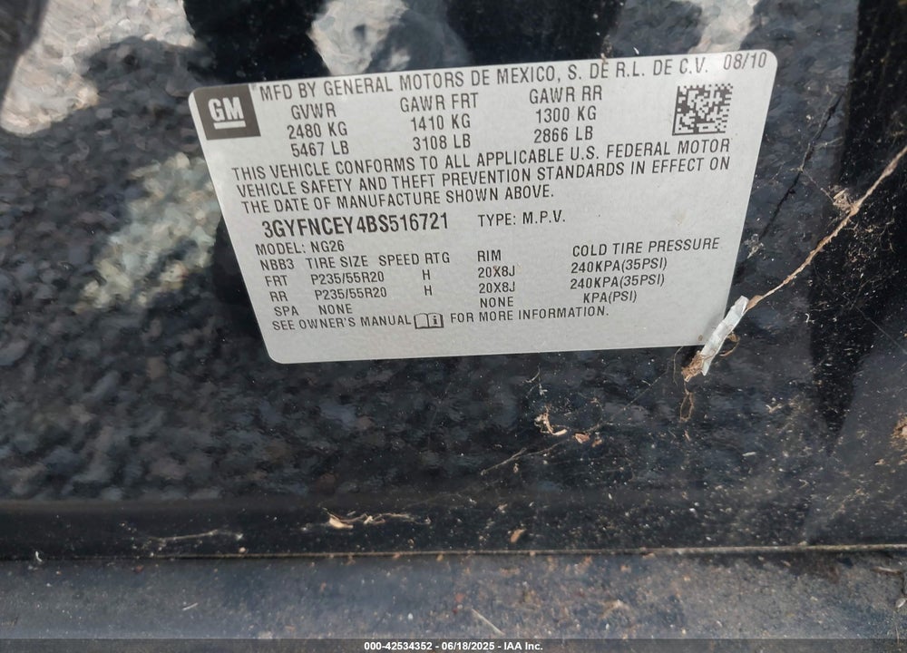 2011 CADILLAC SRX VIN: 3GYFNCEY4BS516721