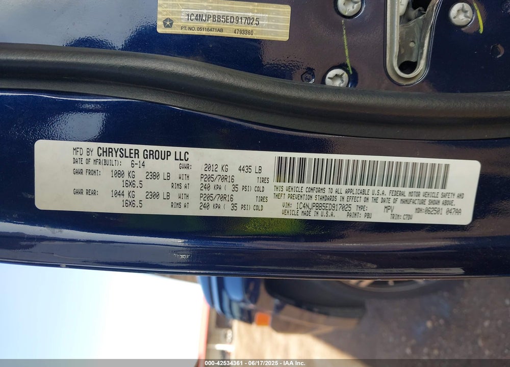2014 JEEP PATRIOT VIN: 1C4NJPBB5ED917025