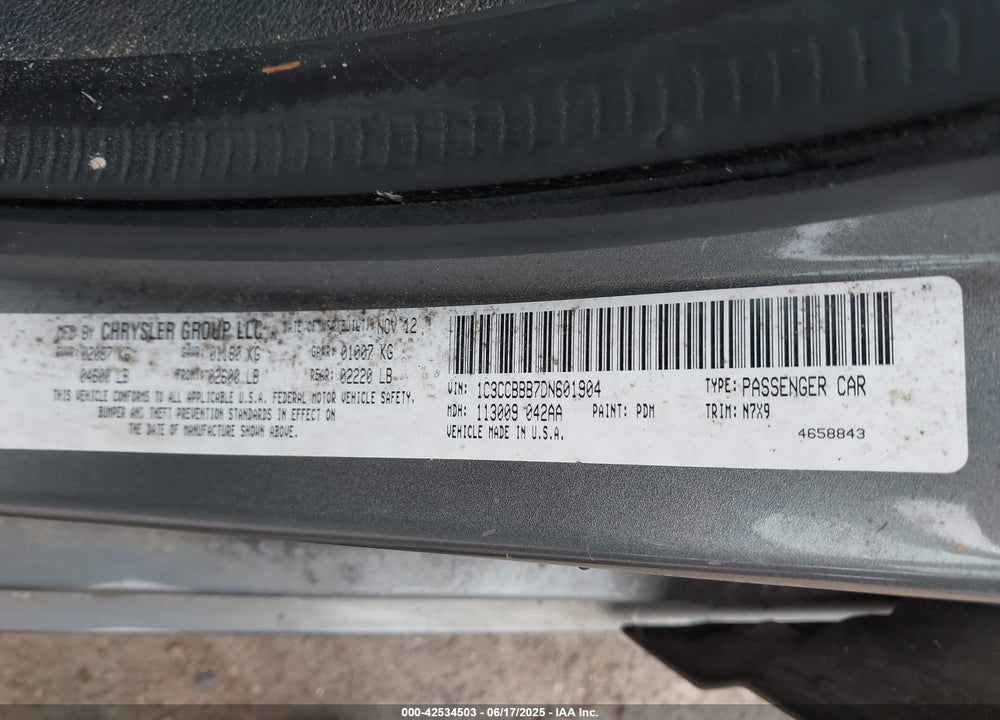 2013 CHRYSLER 200 VIN: 1C3CCBBB7DN601904