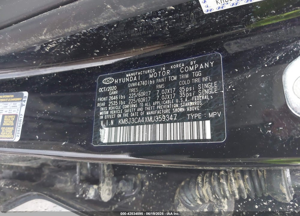 2021 HYUNDAI TUCSON VIN: KM8J3CA4XMU359347