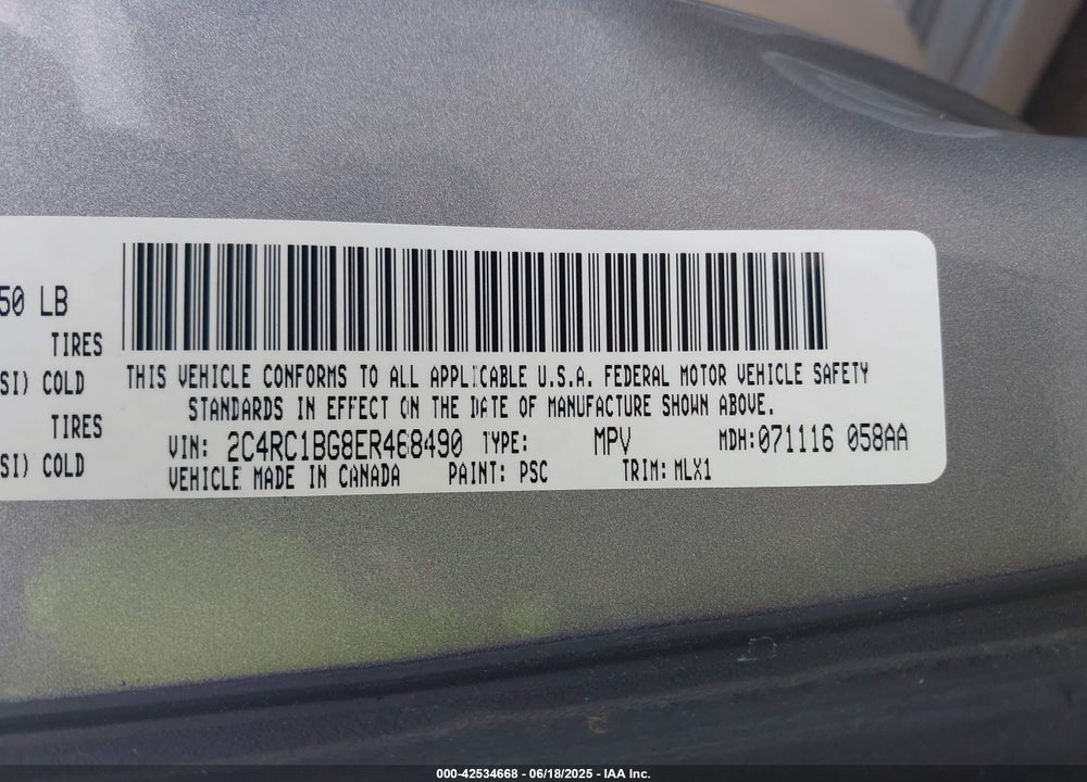 2014 CHRYSLER TOWN & COUNTRY TOURING VIN: 2C4RC1BG8ER468490
