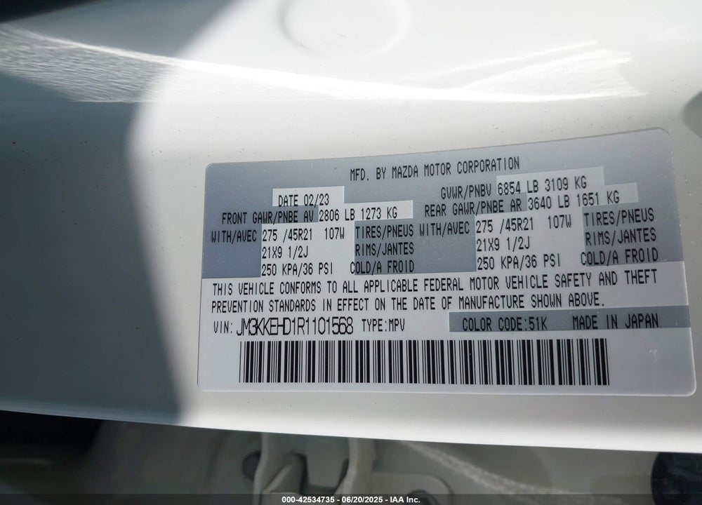 2024 MAZDA CX-90 VIN: JM3KKEHD1R1101568
