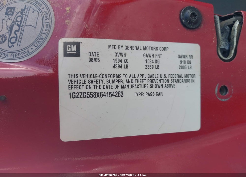 2006 PONTIAC G6 VIN: 1G2ZG558X64154283