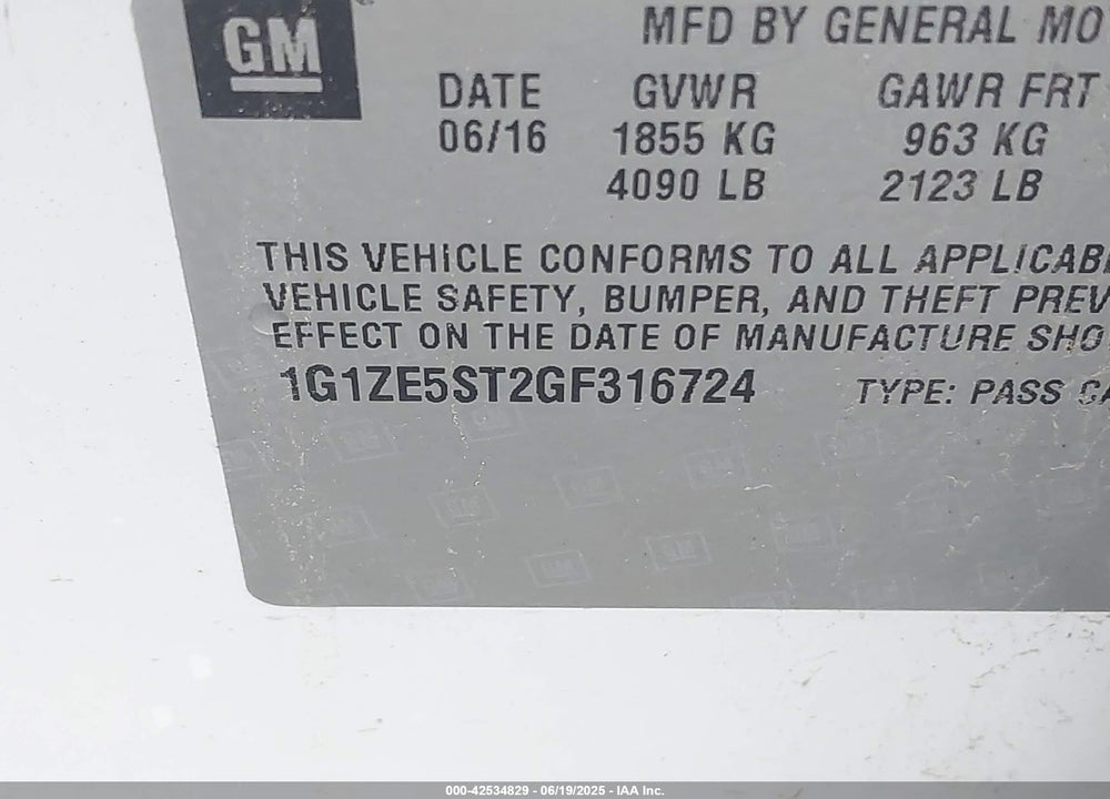 2016 CHEVROLET MALIBU VIN: 1G1ZE5ST2GF316724