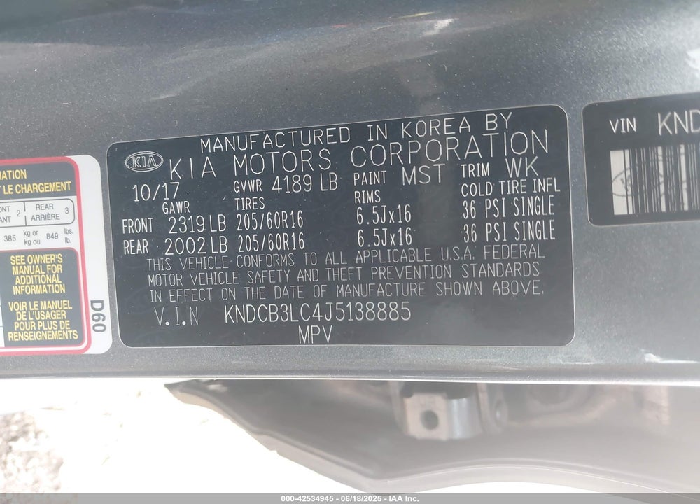 2018 KIA NIRO VIN: KNDCB3LC4J5138885