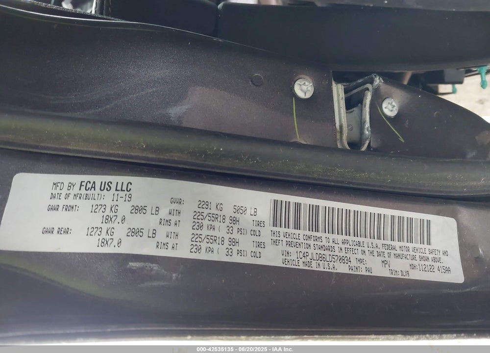 2020 JEEP CHEROKEE VIN: 1C4PJLDB6LD570834