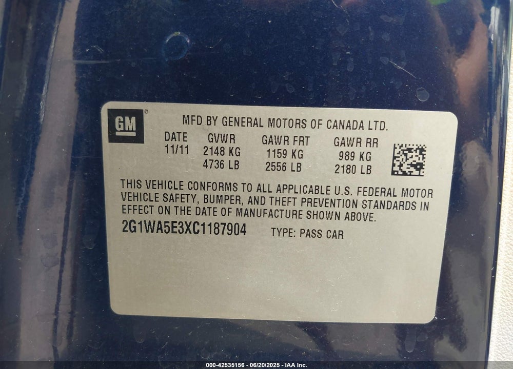 2012 CHEVROLET IMPALA LS VIN: 2G1WA5E3XC1187904