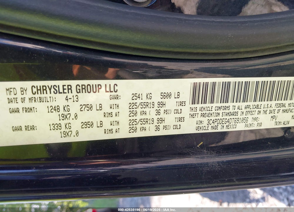 2013 DODGE JOURNEY VIN: 3C4PDDEG4DT691056