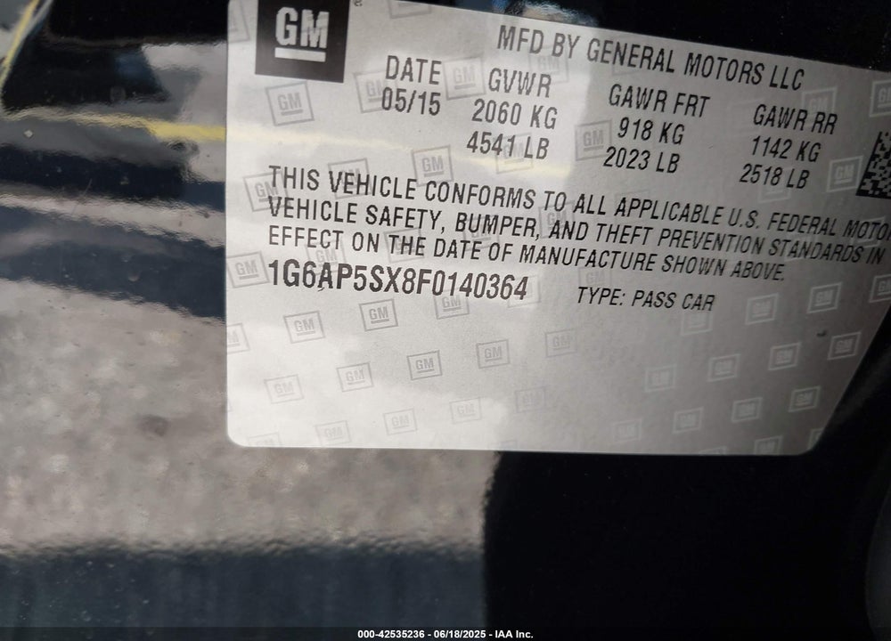 2015 CADILLAC CTS VIN: 1G6AP5SX8F0140364