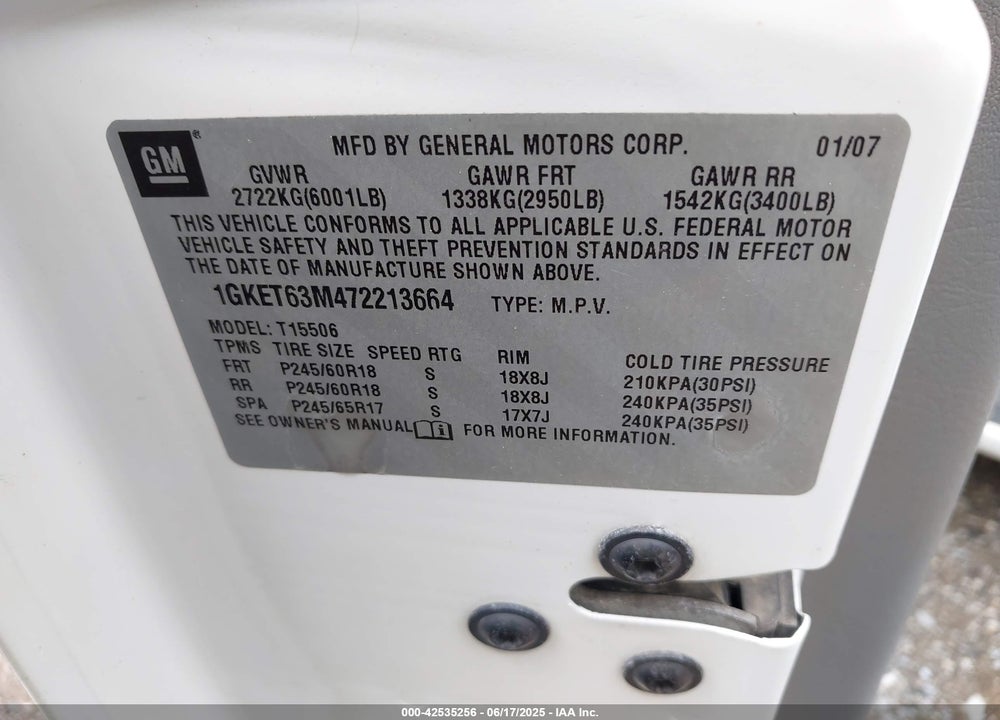 2007 GMC ENVOY VIN: 1GKET63M472213664