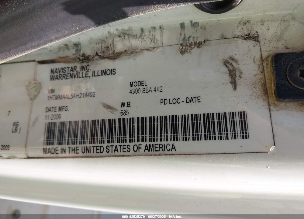 2010 INTERNATIONAL 4000 4300 VIN: 1HTMMAAL5AH214492